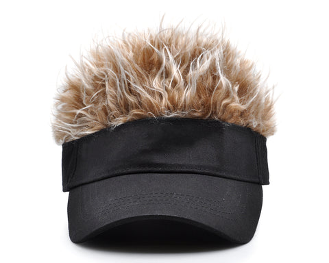 Novelty Visor cap Adjustable Visor Hat with Spiked Wigs - Black and Brown