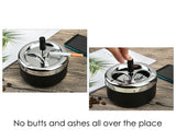 Round Push Down Spinning Metal Ashtray - Black