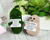 Emotional Support Pickle and Potato Set of 2 Funny Handmade Crochet Plushies with Positive Card Ideal Christmas/Birthday Gifts