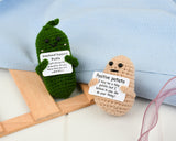 Emotional Support Pickle and Potato Set of 2 Funny Handmade Crochet Plushies with Positive Card Ideal Christmas/Birthday Gifts