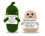 Emotional Support Pickle and Potato Set of 2 Funny Handmade Crochet Plushies with Positive Card Ideal Christmas/Birthday Gifts