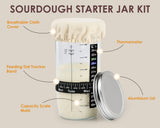 Sourdough Starter Jar Kit -Wide Mouth Glass Jar, Thermometer, Feeding Day Tracker Band, Dough Scraper Spatula, Cloth Cover & Metal Lid -Reusable Gluten Free Sourdough Starter Kit