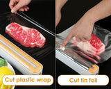 Refillable Plastic Wrap Dispenser with Slide Cutter Reusable Foil and Cling Film Dispenser for Kitchen Drawer, Cupboards and Refrigerator