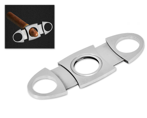 Double Guillotine Stainless Steel Cigar Cutter - Silver