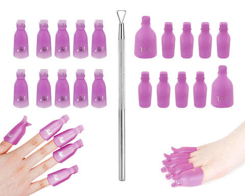 Nail Polish Removal Clips with Scraper 20 Pieces Nail Sock Off Clips