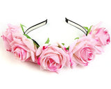 Headband with 5 Pcs Fabric Rose for Bride - Pink