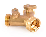 2-Way Brass Hose Tap Splitter 3/4'' Garden Hose Tap Connector with On/Off Valves