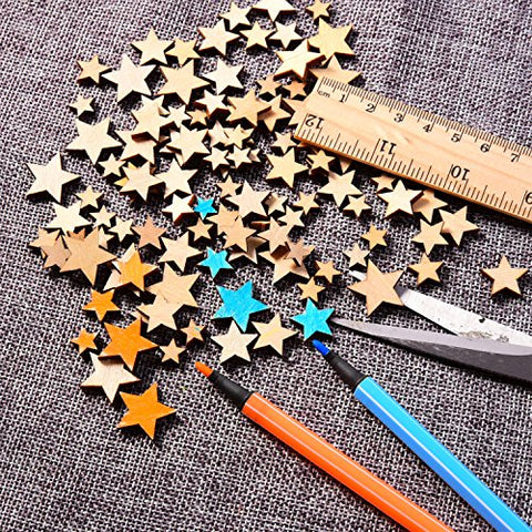 200 Pieces Wooden Star Slices with 4 Sizes