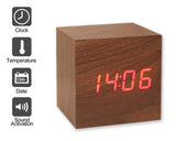 Wood Cube LED Alarm Clock with Date Time Temperature