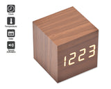 Wood Cube LED Alarm Clock with Date Time Temperature