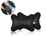 2 Pieces Leather Neck Pillow with Buckle for Car Seat - Black