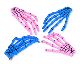 2 Pairs Gothic Skeleton Hands Bone Hair Clips - Blue and Pink