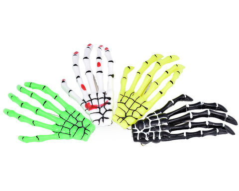 2 Pairs Gothic Skeleton Hands Bone Hair Clips - Yellow and Green