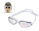 Swimming Goggles with Anti-fog Mirror Lens and Case - White