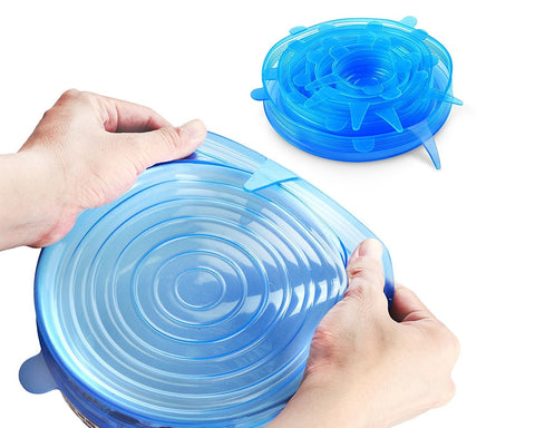 6 Pieces Various Sizes Silicone Stretch Lids - Blue