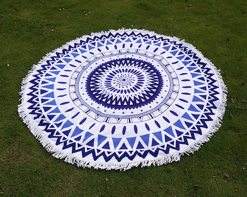 Fiber Printing Beach Towel with Tassels - Mandala Pattern