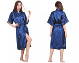 Long Style Satin Bath Robe for Women - White