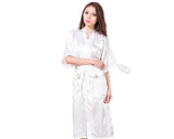 Long Style Satin Bath Robe for Women - White