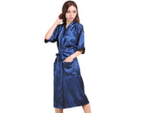 Long Style Satin Bath Robe for Women - Blue