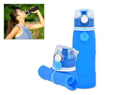 750ml Collapsible Leak Proof Silicone Water Bottle for Cycling - Blue