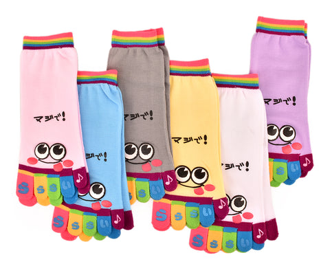 Facial Emotion Pattern 6 Pairs Five Fingers Toe Socks - Set B