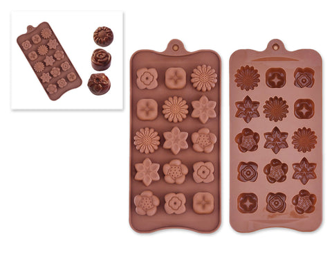 Silicone Flower Shape Chocolate Mold Tray Set of 2 - Brown