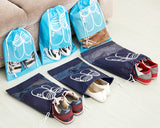 5 Pieces Portable Shoe Bags with Drawstring - Navy Blue