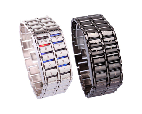 2 Pcs Men Carbonized Steel Binary LED Quartz Movement Wrist Watch