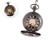 Classic Hand Wind Mechanical Pocket Watch with Chain - Black