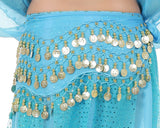 Belly Dance Skirt 10 Pieces Hip Scarves with Dangling Silver Coins