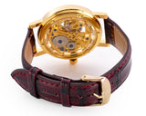 Winner Skeleton Brown Leather Hand Winding Mechanical Watch D160-Gold