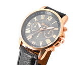 Geneva Unisex Gold Plated Round Leather Wrist Watch