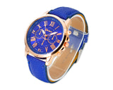 Geneva Unisex Gold Plated Round Leather Wrist Watch