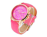 Geneva Unisex Gold Plated Round Leather Wrist Watch