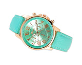 10 Pcs Geneva Unisex Gold Plated Round Leather Wrist Watches