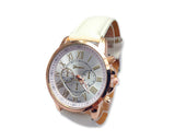 2 Pcs Geneva Unisex Gold Plated Round Leather Wrist Watch