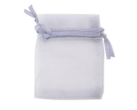 100 Pcs 7 cm x 9 cm Organza Drawstring Pouches - Silver