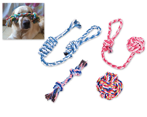 4 Pieces Durable Knotted Braided Cotton Rope Dog Chew Toys Set