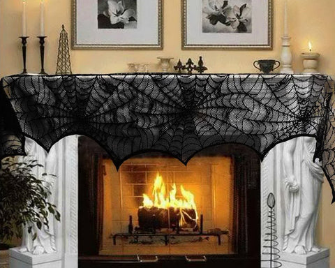 Lace Fireplace Cover with Spider Web 46cm x 244cm Mantle Scarf Cover