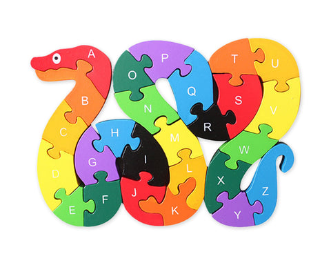 Wooden Animal Puzzles Wooden Snake Shaped Alphabet Jigsaw Puzzles for Kids