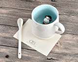 Cute Animal Ceramic Coffee Cup with Lid and Spoon