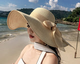 Foldable Straw Hat with Bowknot for Women