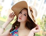 Foldable Straw Hat with Bowknot for Women