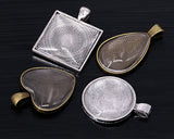 4 Styles Pendant Trays Set of 24 Jewelry Blanks with Cabochons