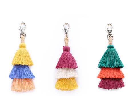 Bag Charm Pom Pom Keychain 3 Pieces Tassel Boho Accessory