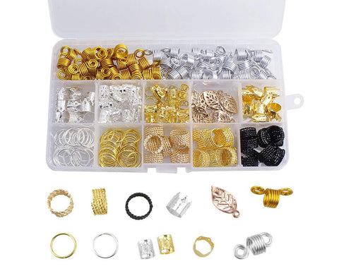 Hair Braid Rings 200 Pieces Metal Hair Cuffs with Storage Box