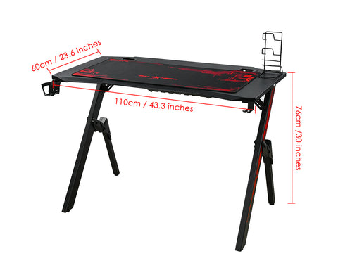 Ergonomic Gaming Desk 43.3 Inches R-shaped Computer Desk