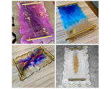 Epoxy Resin Casting Tray Mold with 2 Gold Handles for Faux Agate Tray