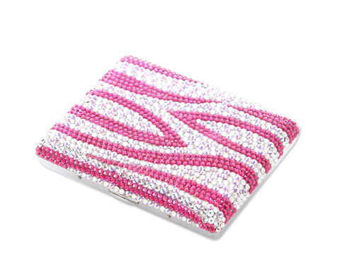 Zebra Wave Bling Swarovski Crystal Cigarette Case - Pink