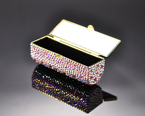 Scatter Bling Swarovski Crystal Lipstick Case With Mirror - White